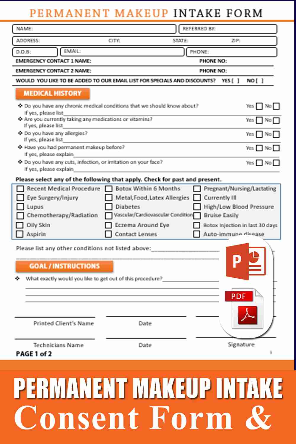 Printable Permanent Makeup Consent & Intake Forms Template